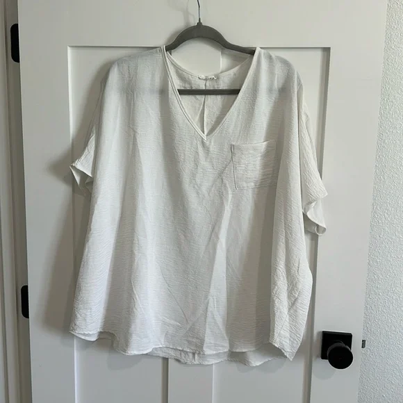 Jodifl Women's M Flutter Sleeve Pocket Tee Shirt White Crepe Texture Oversized - Picture 1 of 11